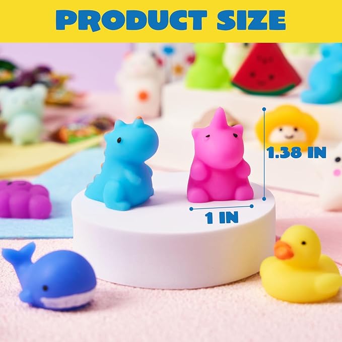 JOYIN Mochi Squishy Toy Set, 100 Pack Mini Squishy Mochi, Party Favors for Kids, Kawaii Stress Relief Toys, Basket Stuffers, Goodie Bags Fillers, Birthday Gifts, Classroom Prizes