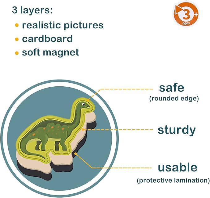 Dinosaurs Fridge Magnets for Kids, 50 PCS Refrigerator Magnets for Toddlers, Create a Scene Magnetic Play Sticker Book Travel Game Educational Toys for Kids