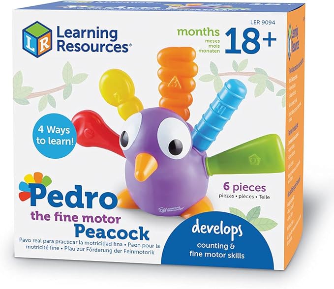 Learning Resources Pedro the Fine Motor Peacock ,Toddler Learning Toys, Montessori Toys, Develops Fine Motor Skills, Toddler Toys, Ages 18+ Months ,6 pieces