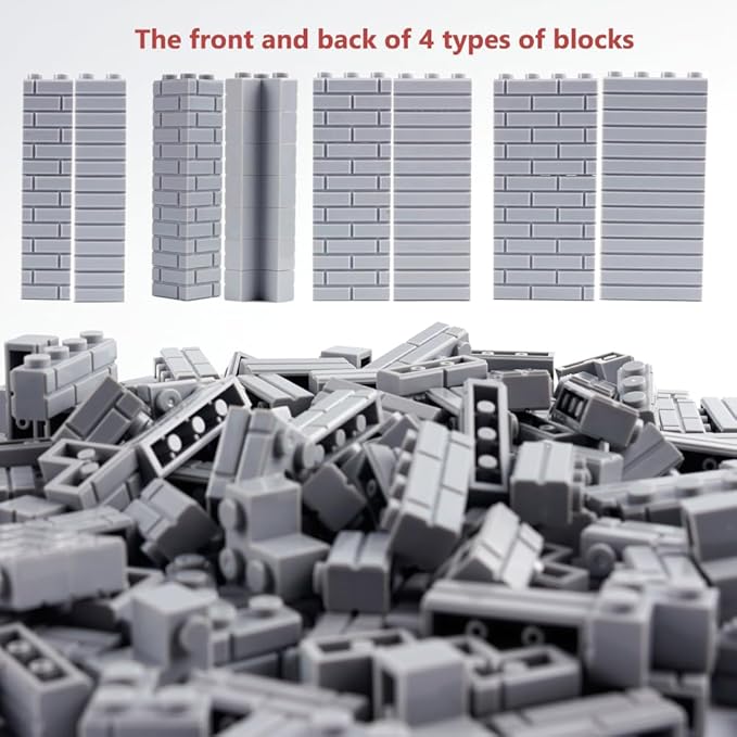 Classic Wall Bricks Bulk Accessories: 340 PCS Masonry Profile Building Block Parts and Pieces Sets(Light Gray)