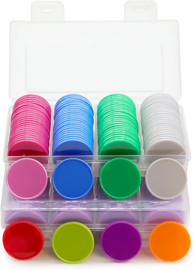 Set of 100 Opaque Plastic Learning Counters Mini Poker Chips Game Tokens with Storage Box (Pink, 1.26 Inch)