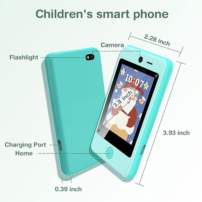 PTHTECHUS® Kids Phone Toy for Boys Girls, 3.8 "Touch Screen Toddler Smartphone with Fun Cameras 16 Games MP3 Music Player Audio Recorder Pedometer Torch Alarm Clock Children Phone for Ages 4-14