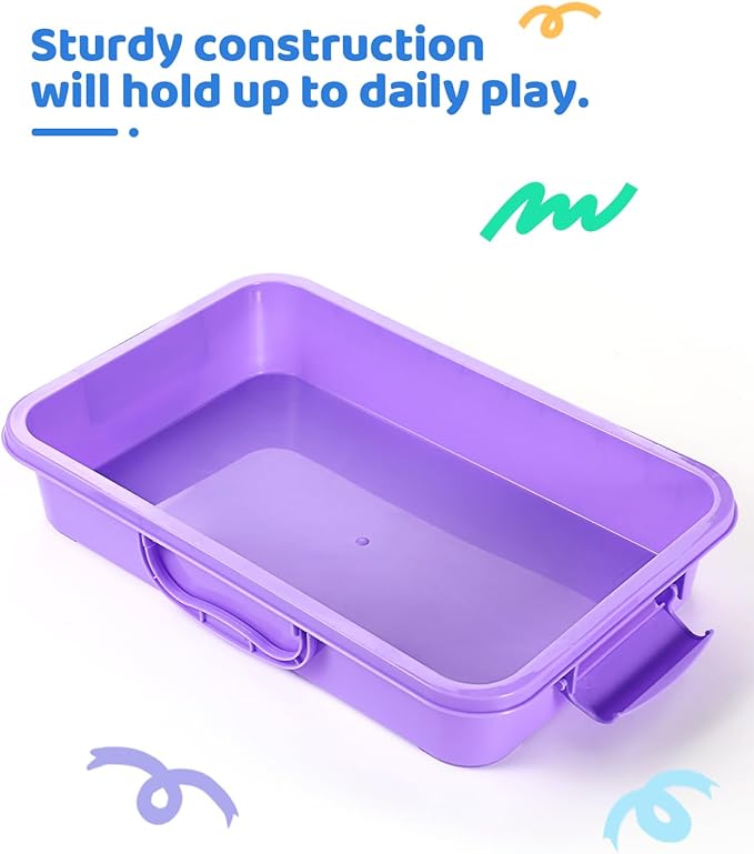 2 Pcs Sand Tray Sensory Bin with Lid and Handle, Portable Sensory Sandbox Container for Kids, Plastic Activity Tray for Toddlers (Blue)