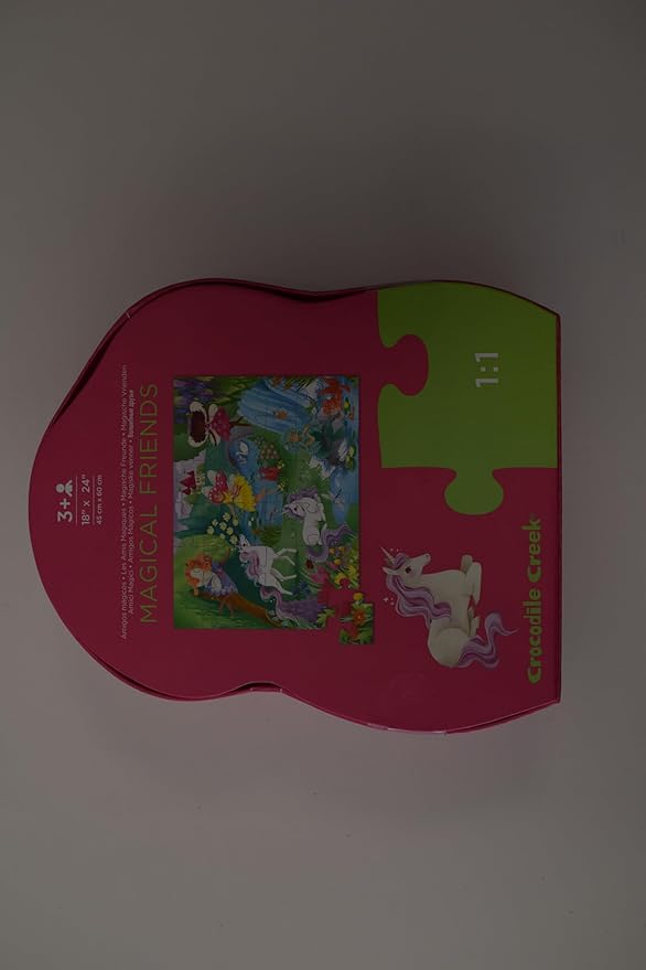 Crocodile Creek 36-Piece Jigsaw Floor Puzzle - Fun Floor Puzzles for Kids Ages 3-5 - Heavy-Duty Shaped Box for Storage - Magical Friends - 24" W x 18" H Finished