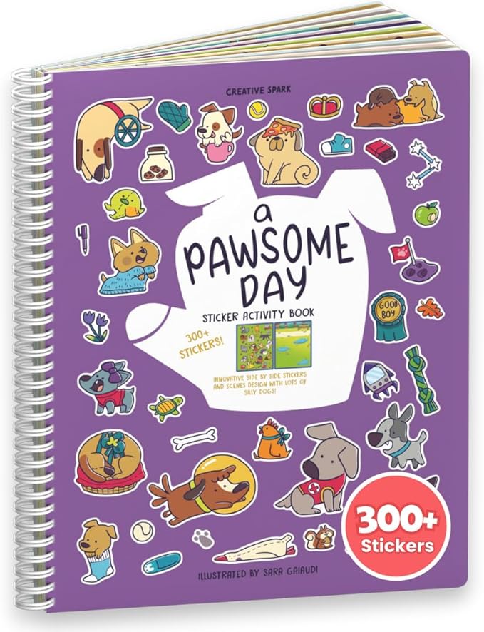 Cupkin Pawsome Day Sticker Book Activity for Kids, Toddler Airplane Travel Essentials, 300+ Kid's Stickers + 8 Scenes + Coloring Book Pages, Animal Lover Gift, Kids Crafts for Ages 2-8