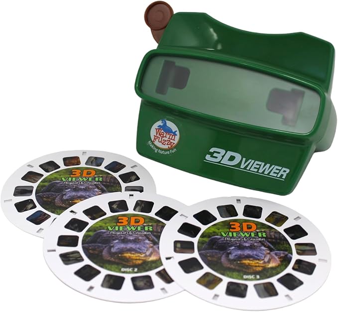 WARM FUZZY Toys 3D Viewfinder (Alligator) - Viewfinder for Kids & Adults, Classic Toys, Slide Viewer, 3D Reel Viewer, Retro, Vintage Toys with 3 Reels - Contains 21 High Definition 3D Images