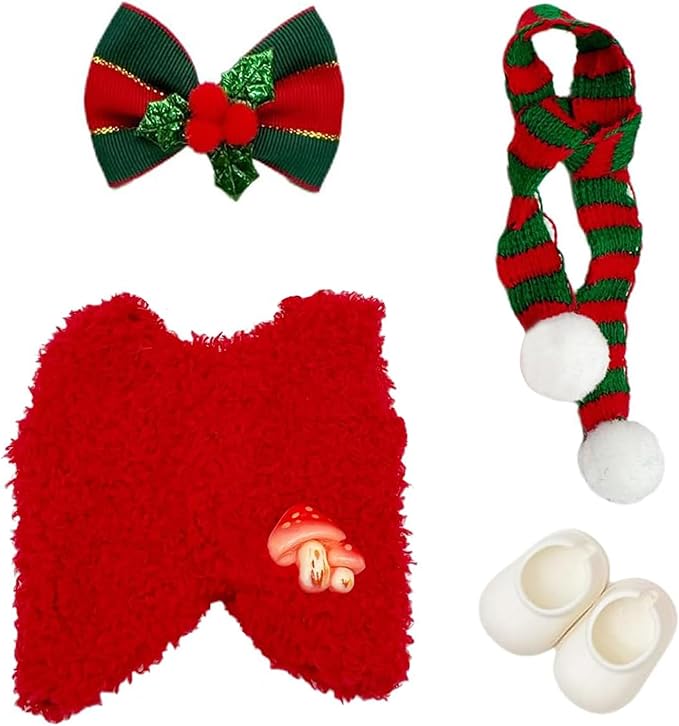 Doll Outfit Clothes Set for 17cm Dolls, Cute Dolls Accessories, Premium Fashion Hat Overalls Sweater Bag Dress Jumpsuit, Christmas Set, NO Doll.(Christmas D11)