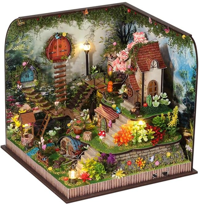 DIY Miniature House Kit, Mini House Building Kit, DIY Book Nook Kit, Tiny Model House for Adults to Build, Beginner 3D Wooden Book Nook, for Family Friends (Hidden Realm-B)