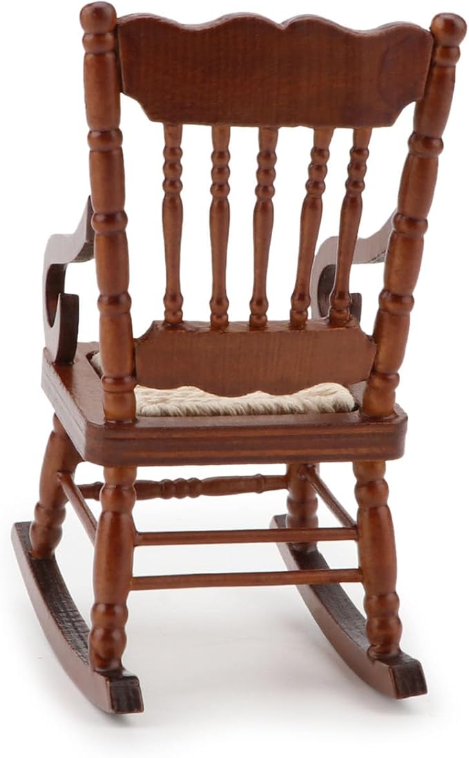 Dollhouse Miniature Rocking Chair 1:12 Scale Wooden Furniture Accessories Tiny Mini House Home Outdoor Cake Topper Decoration Model Living Room Scene Christmas Craft Displays (Brown)