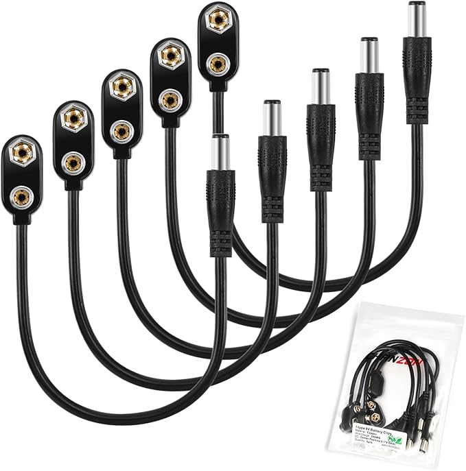 CHANZON UL Wire 9V Battery I-Type Power Supply with Center Positive 2.1mm x 5.5mm Male DC Connector Holder Clip Converter, 5 Pack for Arduino, LED Strip