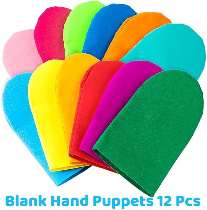 WATINC 12Pcs Hand Puppet Making Kit for Kids Art Craft Felt Sock Puppet Toys Creative DIY Make Your Own Puppets Pompoms Storytelling Role Play Party Supplies for Girls Boys