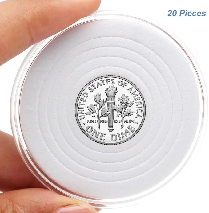 20pcs Clear Plastic Coin Capsules, Coin Collection Case of 5 Size with Adjustable Gasket for Coin Collection American Silver Eagle Liberty Coin &JFK Half Dollar & Bitcoin (18/23/28/33/38mm)-20pcs