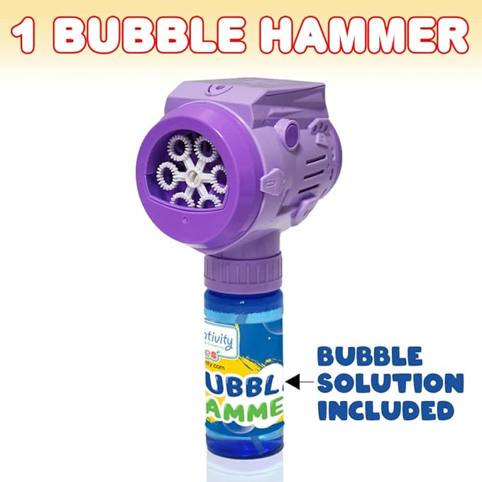 ArtCreativity Bubble Hammer for Kids, 1 Piece, Automatic Bubble Machine for Kids with Bubble Solution Included, Handheld Bubble Maker Toy for Bigger and Easier Bubbles, Great Gift Idea