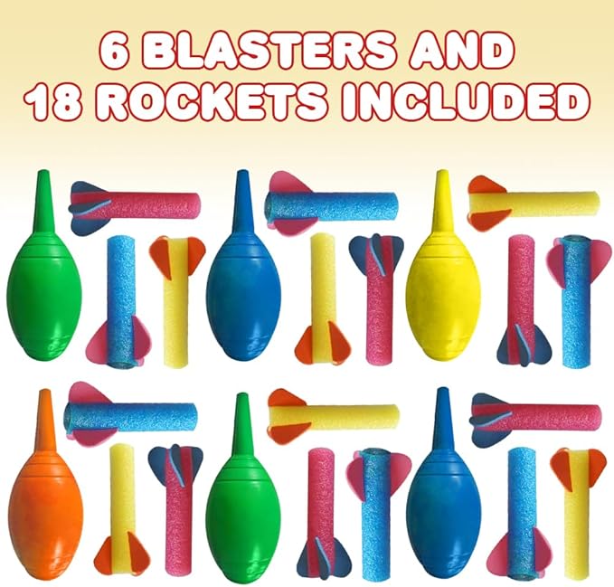 ArtCreativity Foam Rocket Blasters 18 Rockets and 6 Squeeze Launcher, Assorted Colors, High Flying, Fun Summer Outdoor, Birthday, Great Goodie Bag Filler, Party Favors Prizes, Easter Toys for Kids