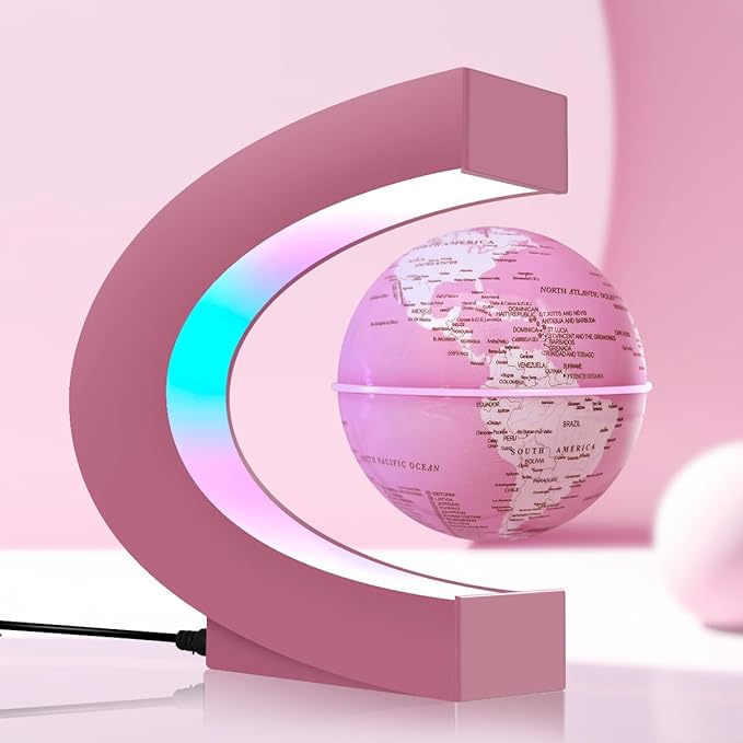 Magnetic Levitating Floating Globe Multi-color Changing Self-rotating with LED Lights, Desktop Decorative Globe, Cool Tech Gifts for Ladies/Mothers/Wives/Girlfriends/ (Pink)