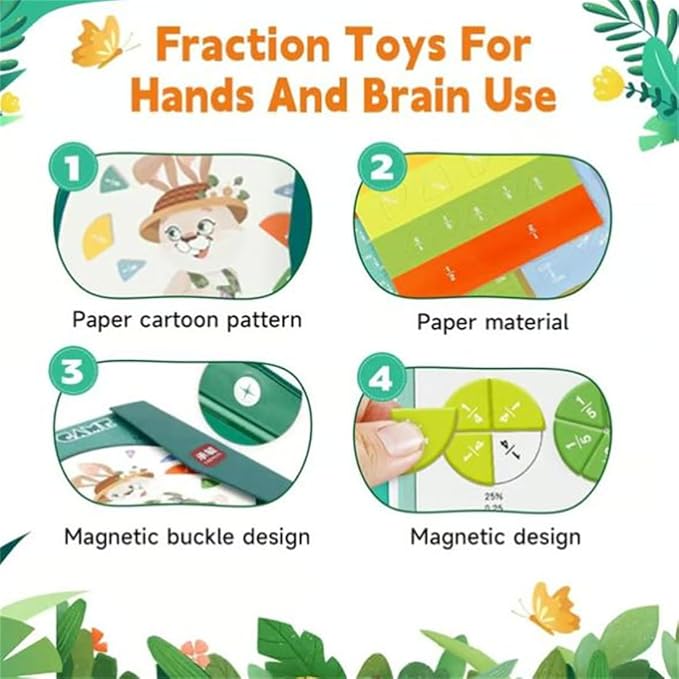 2026 New Magnetic Fraction Demonstration Book for Kids, 102 Pcs Magnetic Fraction Tiles & Fraction Circles, Educational Puzzle Math Fraction Manipulatives Disc Set for Early Math Skills (E)