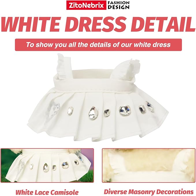 Cloth for 15cm ＆ 17cm Doll, 3pcs Doll Clothes Outfit Set for 1st/2nd/3rd Gen Dolls, Include - Crystal White Dress , Black Hat, Shoulder Bag