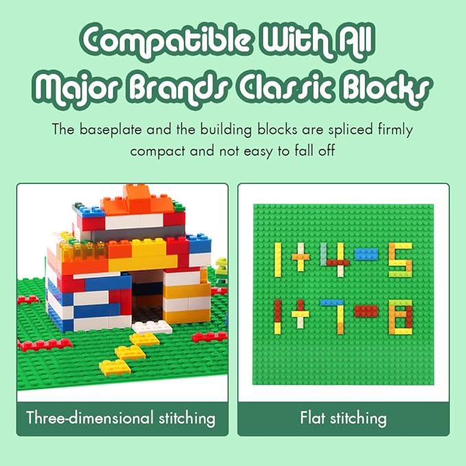Lekebaby Classic Baseplates Building Base for Building Bricks 100% Compatible with Major Brands-Baseplate 10" x 10", Pack of 12, Green