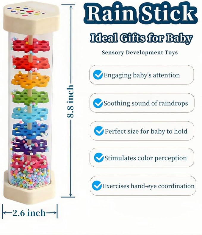 8.8" Rain Sticks for Kids,Wooden Rainmaker Montessori Toys for Baby 6-12 Months,Musical Toys Rattle Sensory Development, Rain Maker Toy Gifts for 6 7 8 9 12 Month Old Newborn Boys Girls Toddlers