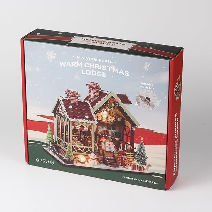 DIY Miniature House Kit, Mini House Building Kit, DIY Book Nook Kit, Tiny Model House for Adults to Build, Beginner 3D Wooden Book Nook, for Family Friends (Christmas House)