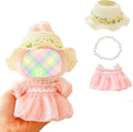 Clothes for Dolls Accessories, Outfit Set 3 Pieces Gauze Dress for 15cm 17cm Doll (No Doll), Romantic Hat Skirt Doll Clothing Set Replacement Pink