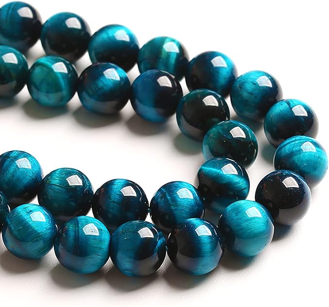 8mm 45PCS Blue Tiger Eye Beads Natural Stone Gemstone Spacer Loose Beads for Jewelry Making DIY Bracelet Semi Precious Beads Strand 15 inches
