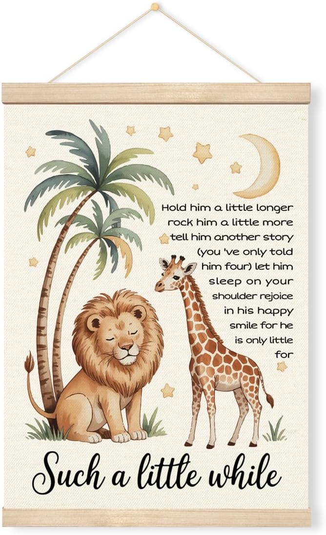 Geondos Mental Health Wall Art - Hold Him A Little Longer, Positive Affirmations Poster with Wooden Hanger, Motivational Canvas Sign for Kids Room, Therapy Office, or Classroom Decor