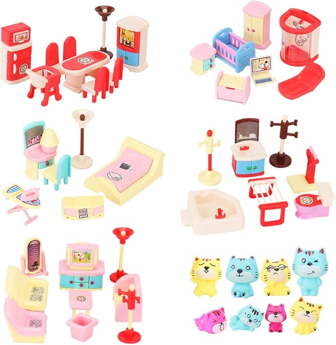 50 Pack Kids Little Dollhouse Furniture Toys House Big Dreams for Baby Children Girls Boys Age 3+