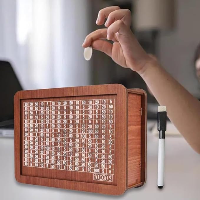 Wooden Coin Bank Money Saving Box, Cash Vault Wooden Savings Box, Wooden Digital Piggy Bank with Counting Target, Money Vault Savings for Boys and Girls (10000 Savings Challenge Box)