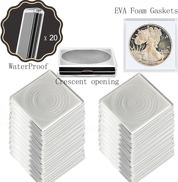 Coin Capsule Coin Snap Holder 2 x 2 Inch Half Dollar Coin Holder, Coin Cases for Collectors Coin Sleeves Collectors for Coin Collection Supplies (White Foam Gasket, 40)