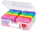 IRIS USA 4" x 6" Photo Storage Box Craft Keeper, Transparent Handle Container with 16 Organization Holder Cases for Pictures, Tasks, Scrapbooking, Stationery Storage, Multi-Color/Clear
