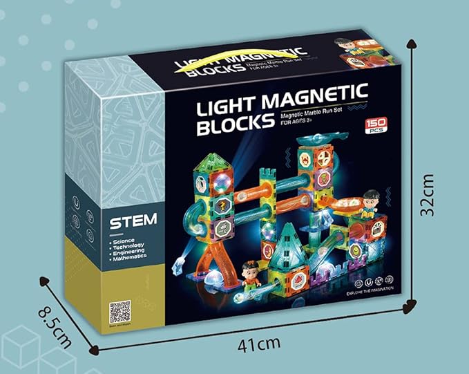 UNIQUE KIDS Magnetic Tiles Building Blocks with Marble Run - Engaging STEM/STEAM Toys for Kids - Educational and Fun - Perfect Christmas and Birthday Gift (150 PCS)