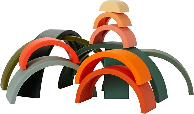 Silicone Rainbow Stacking Toy - Largest on The Market 12 Layer Montessori Toys for Toddlers Stacker Learning and Development Toy - Boho Baby Color (Jungle)
