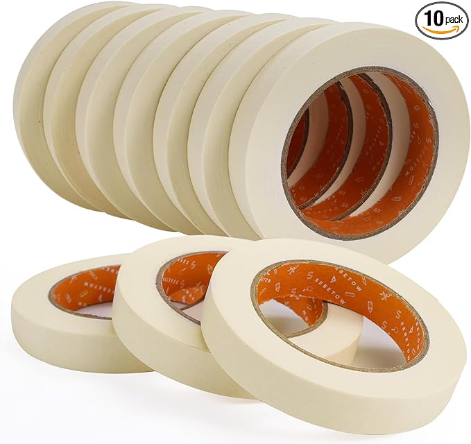 Masking Tape Bulk 10 Packs 0.75 Inch - Masking Tapes Artist Drafting Tapes White Beige, General Purpose for Craft, Art, Office, School, 3/4 Inch x 55 Yards x 10 Rolls