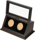 PATIKIL Coin Display Case, 2 Slots Coin Presentation Display Box Coin Box Coin Case with Coin Holder Fit 38-44.5mm Coin for Silver Dollar Collectors, Brown