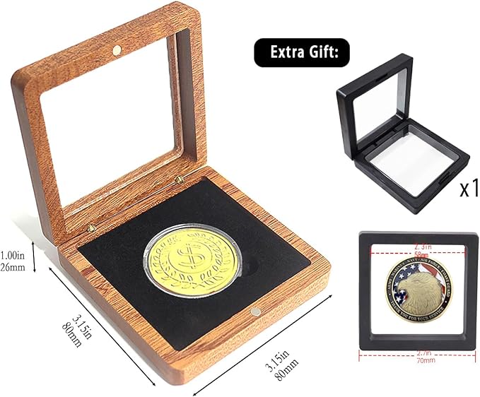 Challenge Coin Display Case Silver Dollar Coin Holder 1.8" in Single Coin Display Case Wood Coins Storage Box Coins for Collectors