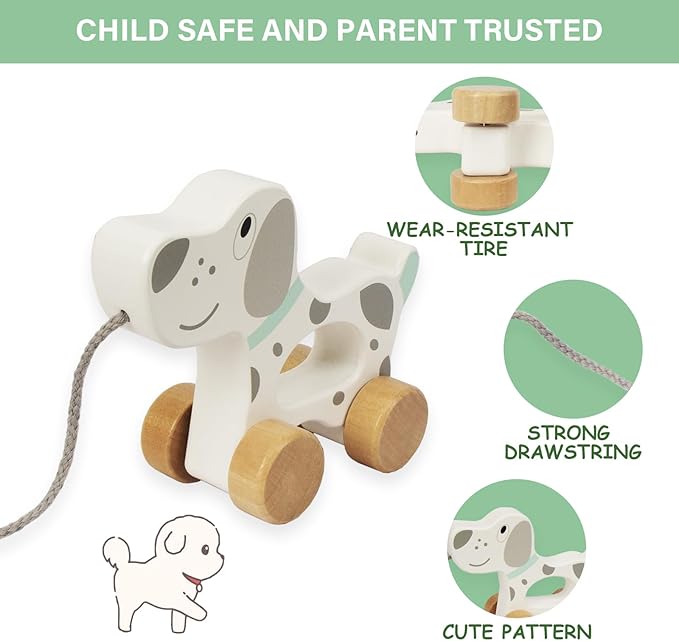 Baby Toys Car,Wooden Pull Along Toddler Toy, Developmental Toy for 1 Year Old Girl Boy Birthday Gift (Dog)