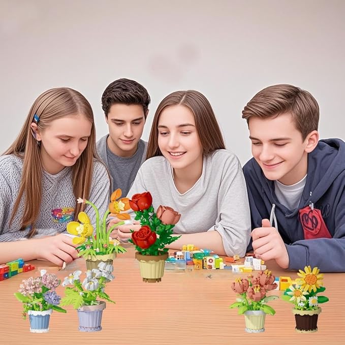Party Favors for Kids, Tiny Plants Mini Flowers Building Blocks Set for Classroom Prize, Flowers Building Toy, Birthday Gifts for Boys Girls (Rose+Papaver rhoeas)