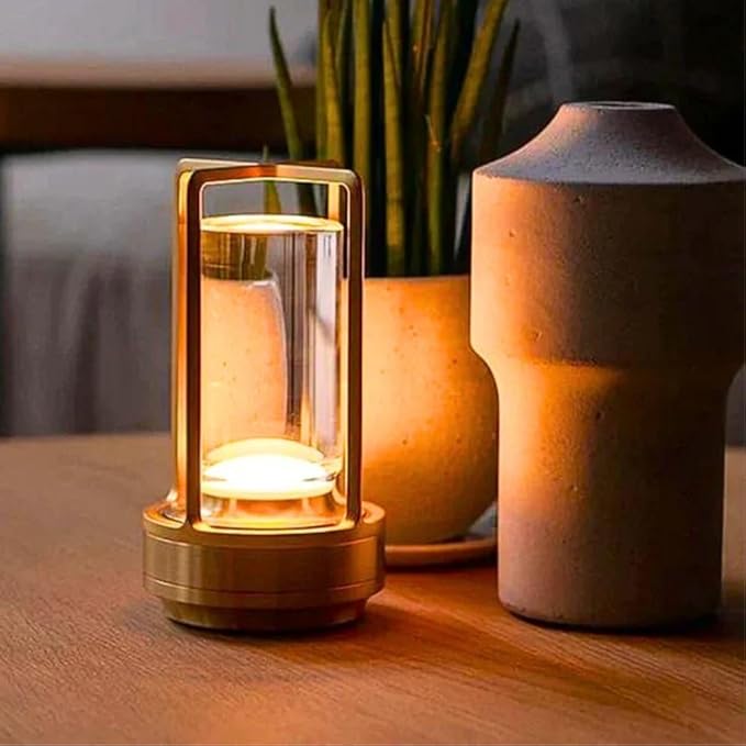 Klarako Crystal Lantern Lamp – Modern Cordless Rechargeable Bedside & Outdoor Light, Portable Wireless Lamp – Dimmable Touch Control – Luxury Living Room & Hotel-Style Lighting (Gold, 40-Pack)