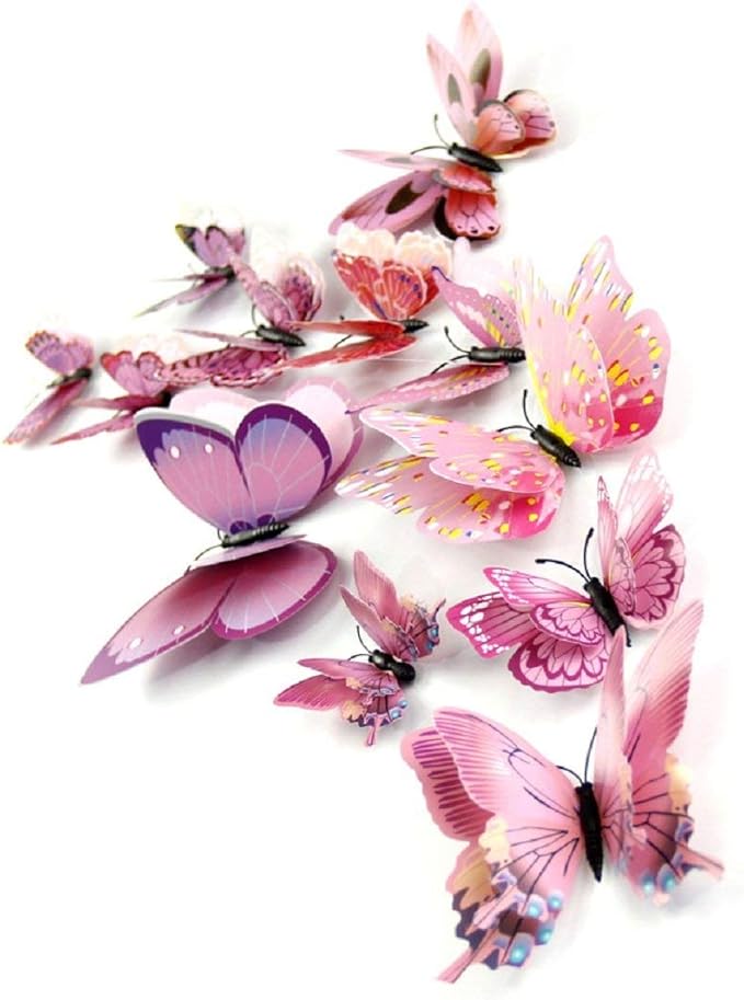 Mixed of 12PCS 3D Pink Butterfly Wall Stickers Decor Art Decorations¡­ (2*Pink)