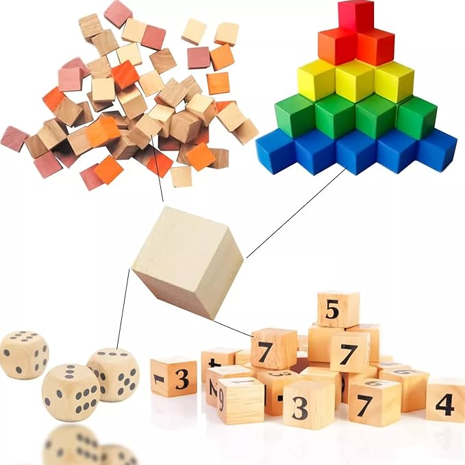 1cm Wood Blocks for Crafts, 500Pcs Unfinished Wood Cubes, Natural Pine Small Wood Square Blocks, Wooden Cubes for Arts Crafts and DIY Projects ﻿
