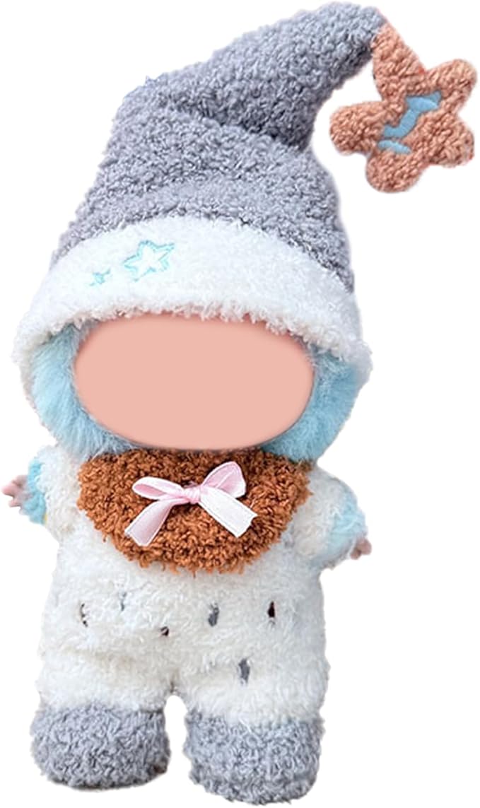17CM Doll Clothes Set Grey Hat + White Grey Jumpsuit, Fashion Cute Dress-Up Clothes for Doll Accessories Outfit(No Doll Included)(LBB Clothes 7)