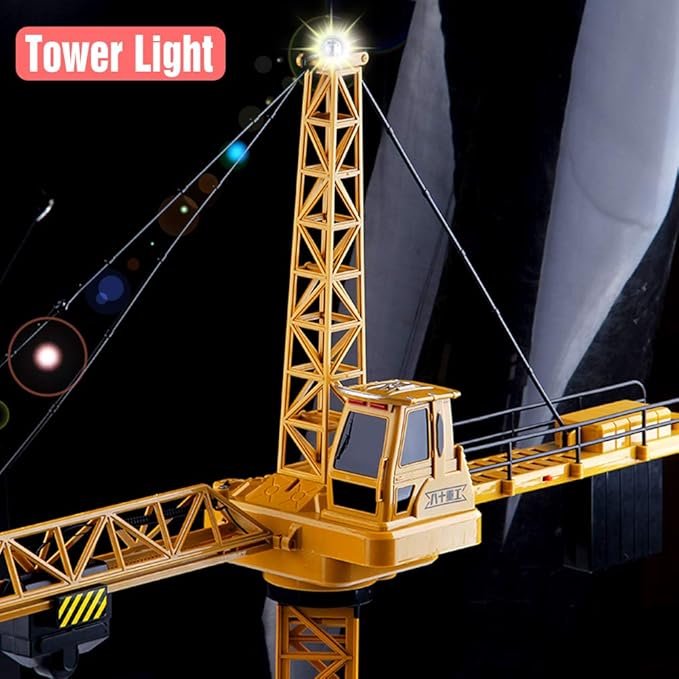 Mini Tudou 50.4 inch Tall 2.4GHz Remote Control Tower Crane,6 Channel Remote Control Construction Crane Toy 680°Rotation Lift Model with Tower Light & Sound for Boys