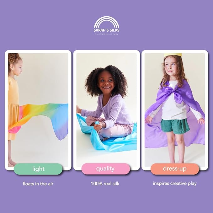 Sarah's Silks Set of 3 Playsilks | Rainbow, Sky Blue, and Purple