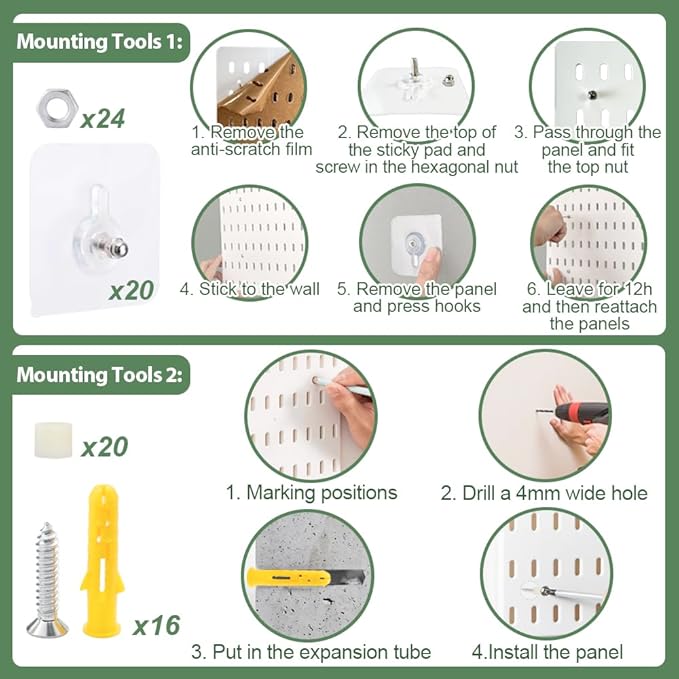 Pegboard Combination Kit Acrylic Pegboards and Accessories Modular Hanging White Wall Mount Display Board Panels for Wall Crafts Tools Organization Ornaments Display 22" x 22"