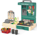 Pretend Play Kitchen Toy Set Folding Role Play Toy with 45pcs Realistic Food Fruits Vegetables Pans Cooking Utensils Basket Sink etc Portable Educational Indoor Outdoor Toys for Kids Ages 3