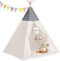 Sumbababy Teepee Tent for Kids Slumber Party - Cotton Canvas Foldable Kids Tent Indoor with Light & Flag Play House Outdoor - Toddler Tipi Playroom for Girls Gift Toys - Tee Pee Tents(Stars Design)