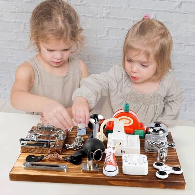 20-in-1 Busy Board for Toddlers - Travel Toy Activity Board for Fine Motor Skills - Toys for 3 Years Old Kids With Switch, Locks, Shoe Laces, Music Box
