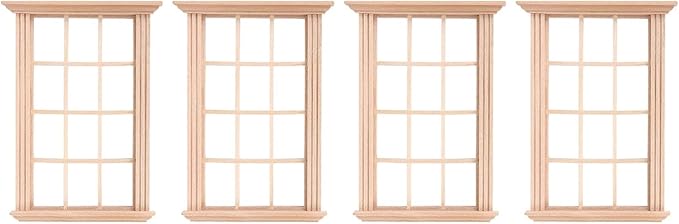 DOITOOL 2Pcs 1: 12 Dollhouse Window Frame Dollhouse Miniature Furniture Mini Wooden Window Frame DIY Dollhouse Bedroom Accessories, 3.3 x 4.5inch (Pack of 2)