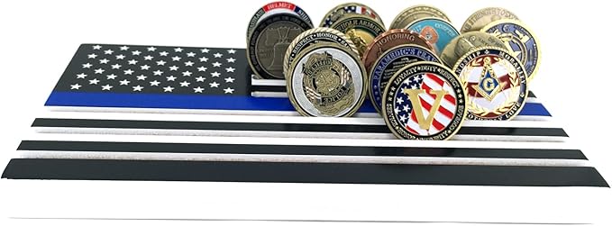 Glamtune 6 Row Coin Holder American Flag Display Stand Thin Blue Line Military Challenge Coin Case